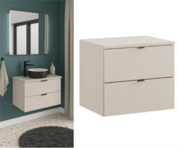 Impact Furniture Bathroom Vanity Unit 600mm Wall Cabinet With Worktop Floating 2 Drawer Cashmere Beige Modern Countertop Unit Slab Front Dalia