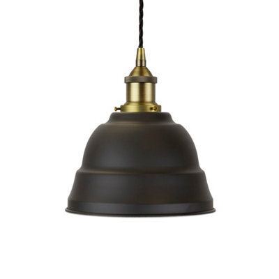 Matt Black Lincoln Painted Dome Pendant Light With Matt Antique Brass Lamp Holder And Black Twisted Cable - Se Home - image 1