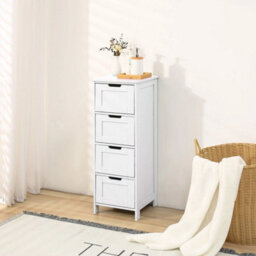 White 4 Drawer Bathroom Wood Cabinet Storage 4 Drawer 1 Door Free Standing - thumbnail 6