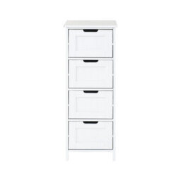 White 4 Drawer Bathroom Wood Cabinet Storage 4 Drawer 1 Door Free Standing - thumbnail 3