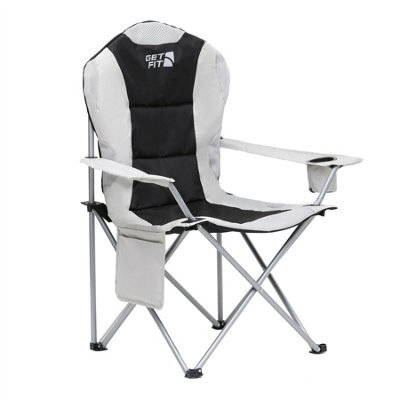 GETFIT Get Fit Premium Camping Chair - Lightweight 3Kg Folding Chair With Pocket Cup Holder & Carry Bag - Capacity 130Kg - Grey Single - image 1