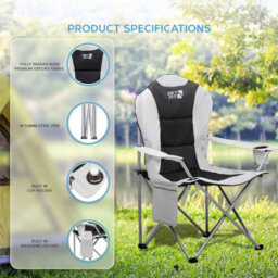 GETFIT Get Fit Premium Camping Chair - Lightweight 3Kg Folding Chair With Pocket Cup Holder & Carry Bag - Capacity 130Kg - Grey Single - thumbnail 4