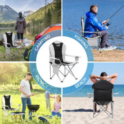 GETFIT Get Fit Premium Camping Chair - Lightweight 3Kg Folding Chair With Pocket Cup Holder & Carry Bag - Capacity 130Kg - Grey Single - thumbnail 6