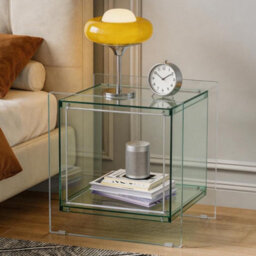 Fativo L46Xw39.5Xh55Cm Square Clear Acrylic Bedside Nightstand Modern Living Room Side Table With Shelf, Green - thumbnail 9