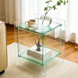 Fativo L46Xw39.5Xh55Cm Square Clear Acrylic Bedside Nightstand Modern Living Room Side Table With Shelf, Green - thumbnail 7