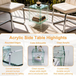 Fativo L46Xw39.5Xh55Cm Square Clear Acrylic Bedside Nightstand Modern Living Room Side Table With Shelf, Green - thumbnail 5