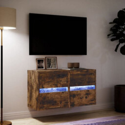 Berkfield Tv Wall Cabinets With Led Lights 2 Pcs Smoked Oak 41X31X45 Cm - thumbnail 5