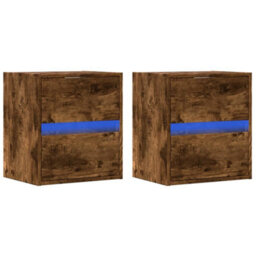 Berkfield Tv Wall Cabinets With Led Lights 2 Pcs Smoked Oak 41X31X45 Cm - thumbnail 3