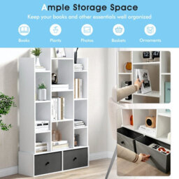 Costway 12 Tier Bookshelf Open Storage Wood Bookcase Organizer Display Shelf - thumbnail 5