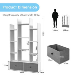 Costway 12 Tier Bookshelf Open Storage Wood Bookcase Organizer Display Shelf - thumbnail 2