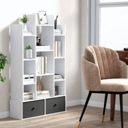 Costway 12 Tier Bookshelf Open Storage Wood Bookcase Organizer Display Shelf - thumbnail 4