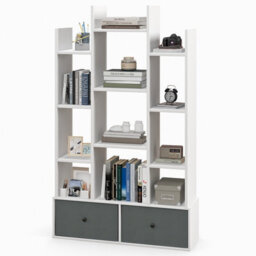Costway 12 Tier Bookshelf Open Storage Wood Bookcase Organizer Display Shelf - thumbnail 1