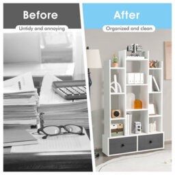 Costway 12 Tier Bookshelf Open Storage Wood Bookcase Organizer Display Shelf - thumbnail 9
