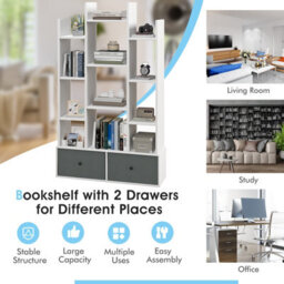 Costway 12 Tier Bookshelf Open Storage Wood Bookcase Organizer Display Shelf - thumbnail 8
