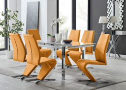 Furniturebox Uk 6 Seater Dining Set - Enna White Glass & Chrome Extendable Dining Table & Chairs - 6 Mustard Leather Willow Chairs