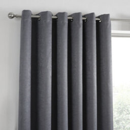 Fusion Strata Charcoal Triple-Woven Dimout Eyelet Curtains - thumbnail 3