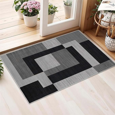 Oxford Homeware Printed Rug, Non-Slip Pet Friendly, Area Rugs And Floor Rug, (Milo Black And Grey, 40X60Cm)