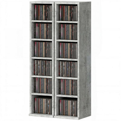 Grey Set Of 2 Cd Media Display Shelf Unit Tower Rack With Adjustable Shelves - image 1