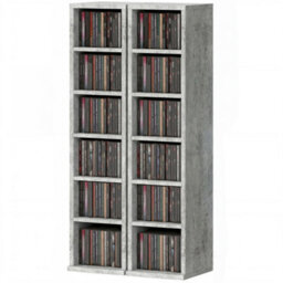Grey Set Of 2 Cd Media Display Shelf Unit Tower Rack With Adjustable Shelves - thumbnail 1