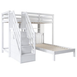 Btm Wood House Bunk Bed 90X190Cm With Desk & Shelves, Kids Cabin Bed With Storage, White - thumbnail 9