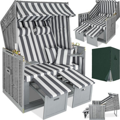 Tectake Beach Chair 'sylt' With Cushions, Footrest And Rain Cover - Grey/white - 1 - image 1