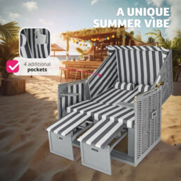 Tectake Beach Chair 'sylt' With Cushions, Footrest And Rain Cover - Grey/white - 1 - thumbnail 8