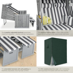 Tectake Beach Chair 'sylt' With Cushions, Footrest And Rain Cover - Grey/white - 1 - thumbnail 5