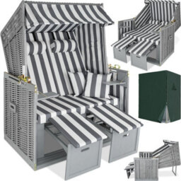 Tectake Beach Chair 'sylt' With Cushions, Footrest And Rain Cover - Grey/white - 1 - thumbnail 1