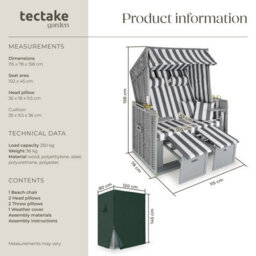 Tectake Beach Chair 'sylt' With Cushions, Footrest And Rain Cover - Grey/white - 1 - thumbnail 6