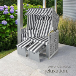 Tectake Beach Chair 'sylt' With Cushions, Footrest And Rain Cover - Grey/white - 1 - thumbnail 7