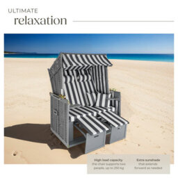Tectake Beach Chair 'sylt' With Cushions, Footrest And Rain Cover - Grey/white - 1 - thumbnail 3