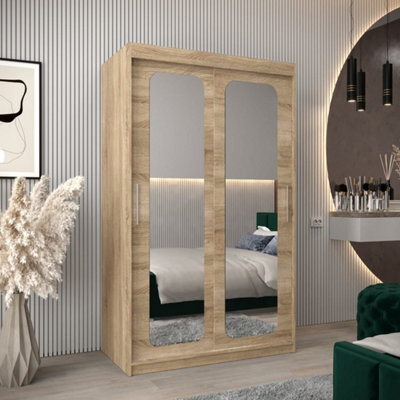 Arte Uppsala T3 Sliding Door Wardrobe 120Cm In Oak Sonoma - Timeless Mirrored Wardrobe For Effortless Organisation - image 1