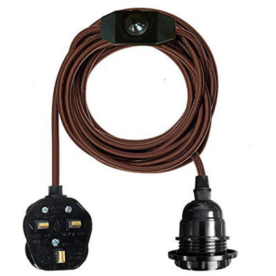 Plug In Pendant Light Fitting E27 Lamp Holder With Switch Suspendedt Plug In 2M Fabric Cable With Dimmer Switch (Brown) - image 1