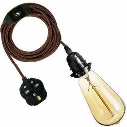 Plug In Pendant Light Fitting E27 Lamp Holder With Switch Suspendedt Plug In 2M Fabric Cable With Dimmer Switch (Brown) - thumbnail 4