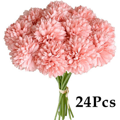 Amorly 24Pcs Artificial Pure Pink Ball Chrysanthemum Flowers Artificial Mums Flowers For Home Table Centerpiece Decor Silk Flowers - image 1