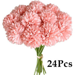 Amorly 24Pcs Artificial Pure Pink Ball Chrysanthemum Flowers Artificial Mums Flowers For Home Table Centerpiece Decor Silk Flowers - thumbnail 1