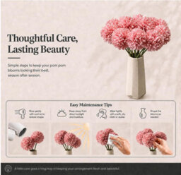 Amorly 24Pcs Artificial Pure Pink Ball Chrysanthemum Flowers Artificial Mums Flowers For Home Table Centerpiece Decor Silk Flowers - thumbnail 5