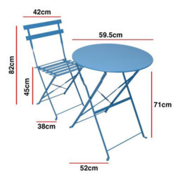 Woodside Aylsham Outdoor Garden Patio Folding Table & Chair Bistro Set, Blue - thumbnail 4