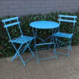 Woodside Aylsham Outdoor Garden Patio Folding Table & Chair Bistro Set, Blue