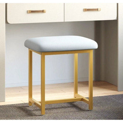 Velvet Dressing Table Stool Grey Blue Vanity Seat With Metal Legs - image 1