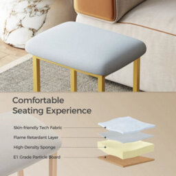 Velvet Dressing Table Stool Grey Blue Vanity Seat With Metal Legs - thumbnail 3
