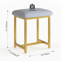 Velvet Dressing Table Stool Grey Blue Vanity Seat With Metal Legs - thumbnail 2