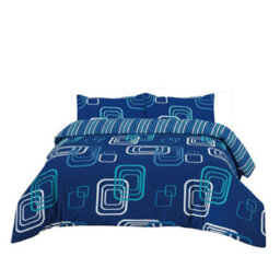 Duvet Cover And Pillowcase Set Geometric Square Design Polycotton Bed Linen Blue - thumbnail 2