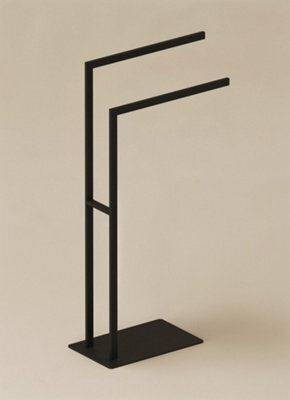 Cosmic Towel Stand, Two Towel Rails, Freestanding, Matt Black, Essentials Collection - image 1