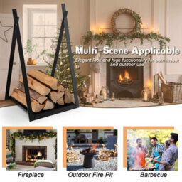 Gainoom Firewood Black Log Rack Heavy Duty Firewood Holder With Stable Triangular Structure - thumbnail 7