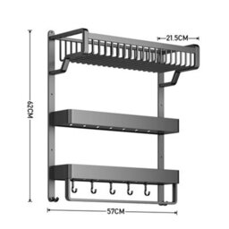 Living And Home 3 Tier Wall Mounted Aluminium Bathroom Wall Shelf No Drill Organizer With Towel Bar And Hooks - thumbnail 6