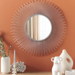 Beliani 80Cm Silver Sunburst Wall Mirror - Round Framed Vanity And Decorative Mirror - thumbnail 2