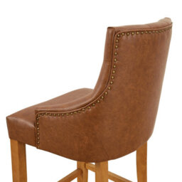The Furniture Market Luxury Vintage Tan Brown Faux Leather Scoop Back Kitchen Counter Bar Stool Quilted Button Back Stud Detailing Solid Wood Frame - thumbnail 7