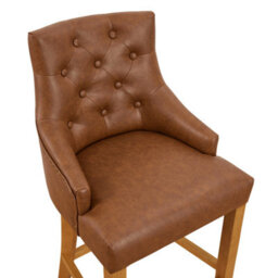 The Furniture Market Luxury Vintage Tan Brown Faux Leather Scoop Back Kitchen Counter Bar Stool Quilted Button Back Stud Detailing Solid Wood Frame - thumbnail 6