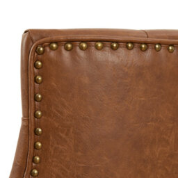 The Furniture Market Luxury Vintage Tan Brown Faux Leather Scoop Back Kitchen Counter Bar Stool Quilted Button Back Stud Detailing Solid Wood Frame - thumbnail 8